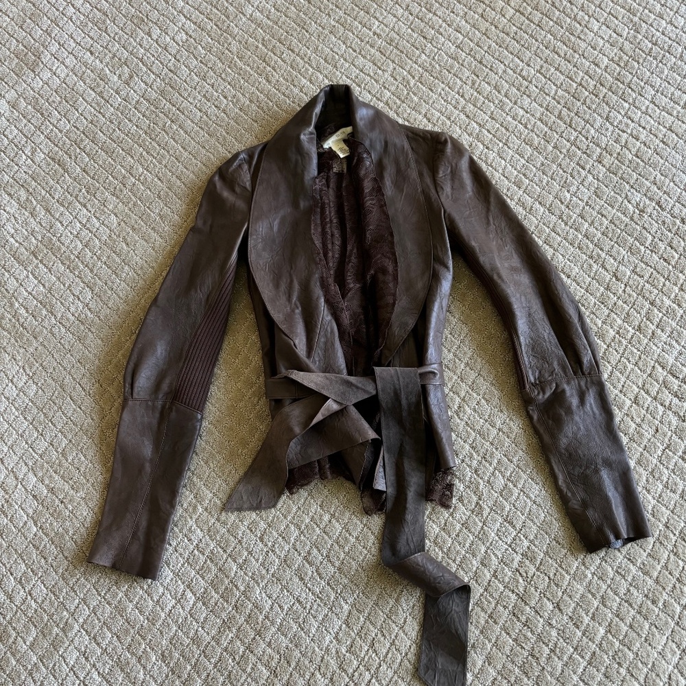 YaYa Brown Leather Jacket with Lace inside Size P